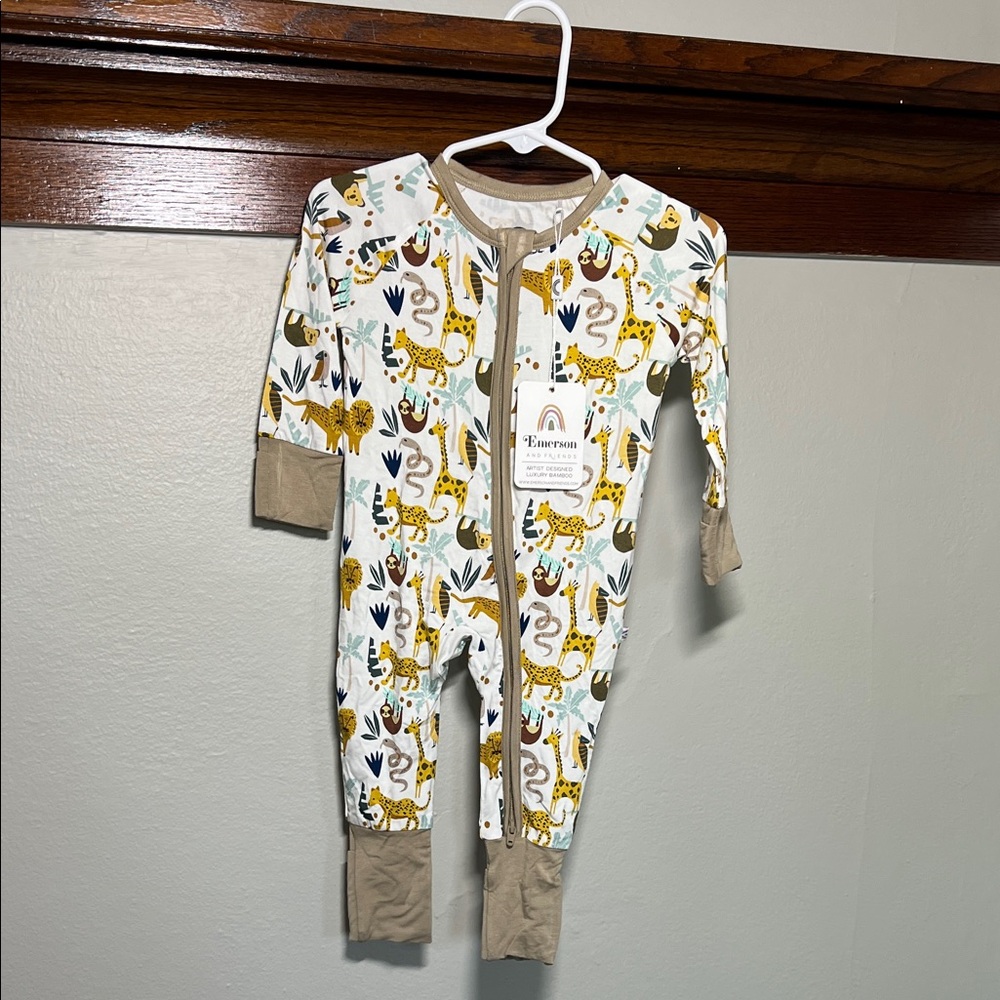 Emerson and Friends Jungle Friends Bamboo PJ Footie NWT